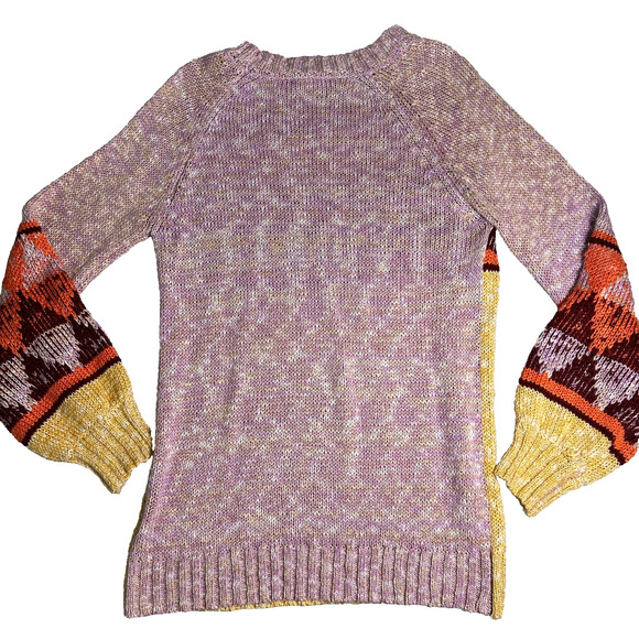 Jodifl Knit Sweater Womens M Colorful Bishop Sleeves Geometric Fall Layer Cozy - Picture 2 of 5